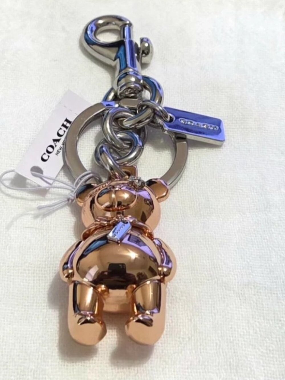 NWT COACH Metal 3D Bear Keyring/ Bag Charm #87166 - Rose Gold